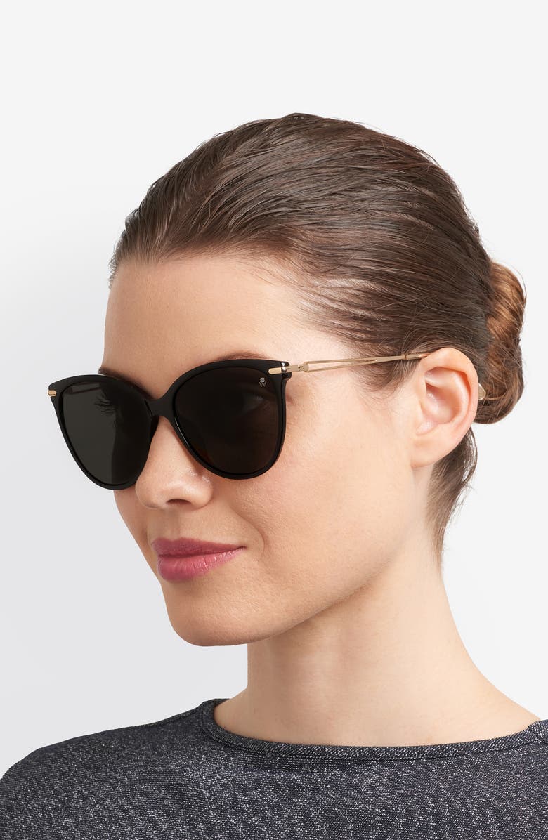 Stuart Weitzman 58mm Polarized Butterfly Sunglasses, Alternate, color, Black/ Grey Pz