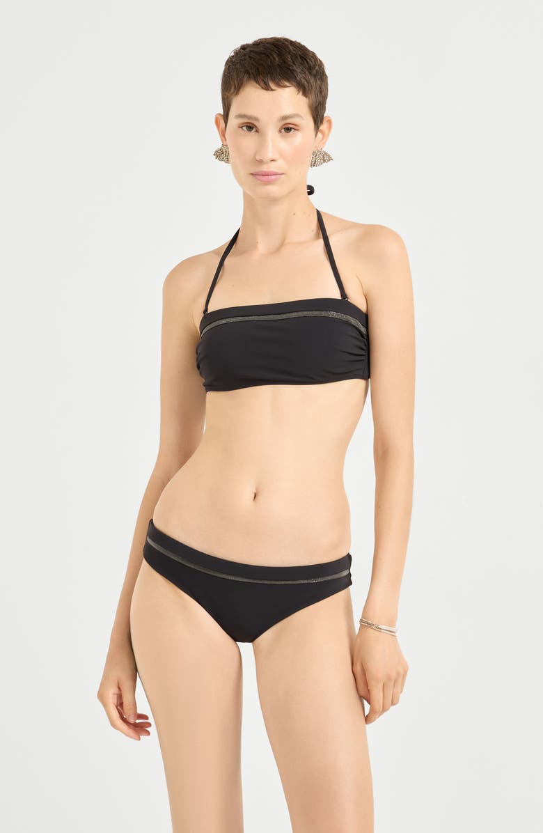 Brunello Cucinelli Bikini bandeau top with monili, Alternate, color, Black