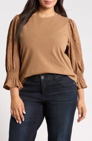 Wit & Wisdom Mixed Media Smocked Sleeve Top(Plus)
