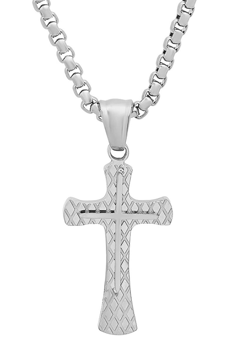 Men's Stainless Steel Lattice Cross Pendant Necklace, Alternate, color, METALLIC