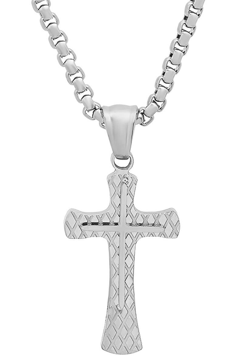 HMY JEWELRY Men's Stainless Steel Lattice Cross Pendant Necklace, Alternate, color, Metallic