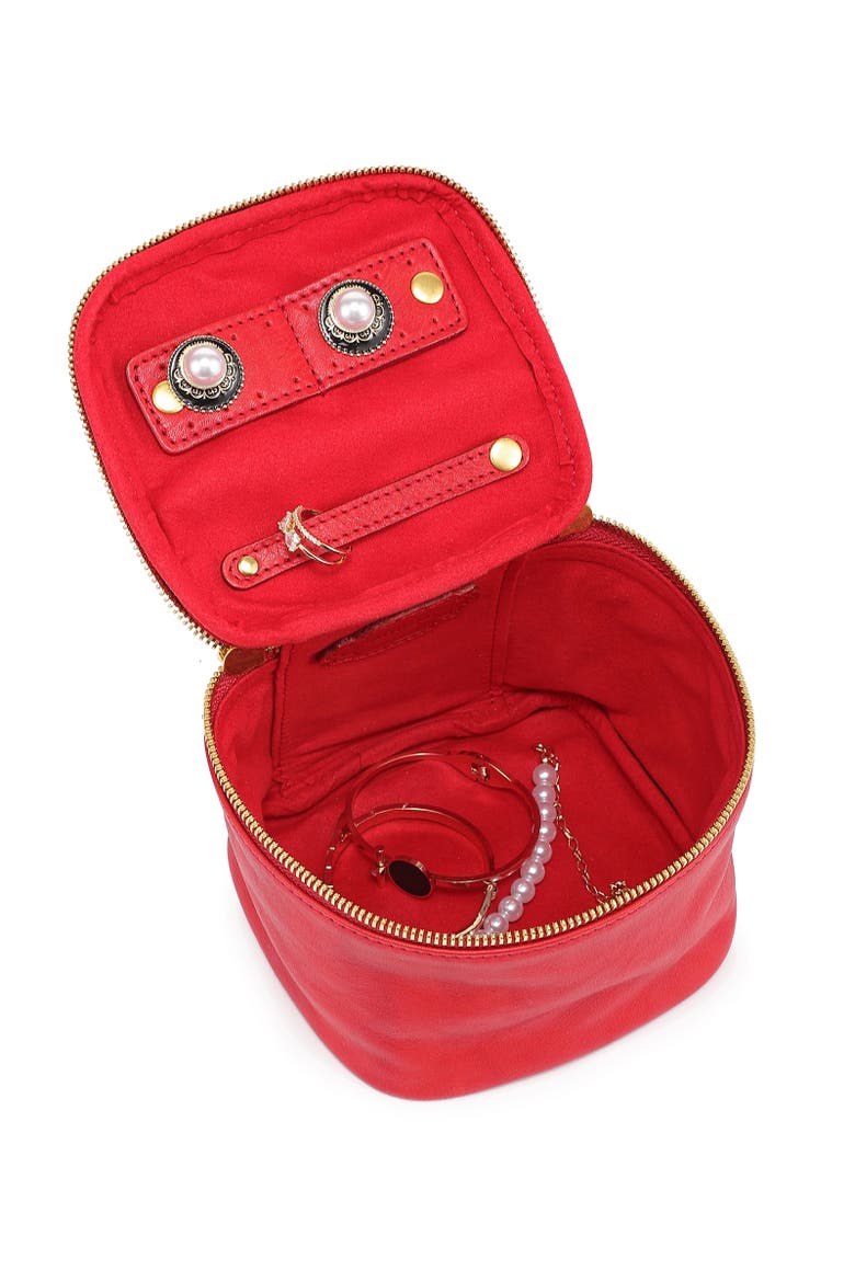 Celosia Genuine Leather Cube Jewelry Case, Alternate, color, Red