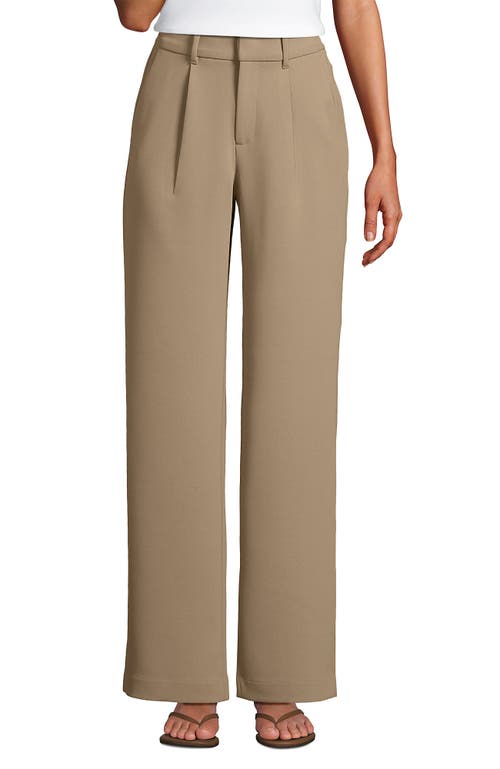 Lands' End Crepe High Rise Pleated Wide Leg Pants In Desert Tan