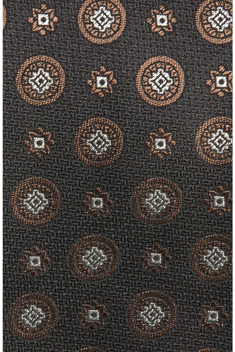 Medallion Silk Tie, Alternate, color, DARK BROWN