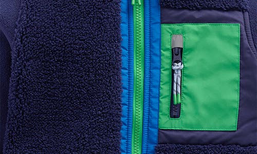 Mini Boden Kids' Colorblock Windproof Fleece Zip-up Jacket In Blue