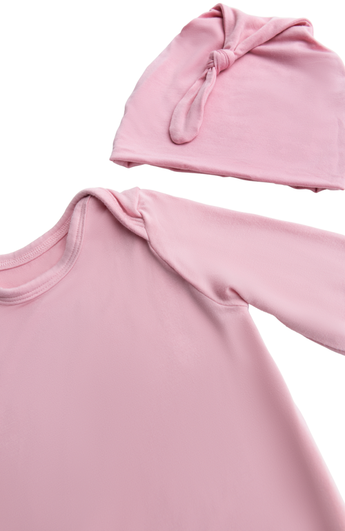 Kindred Bravely Knotted Baby Gown And Hat In Pink