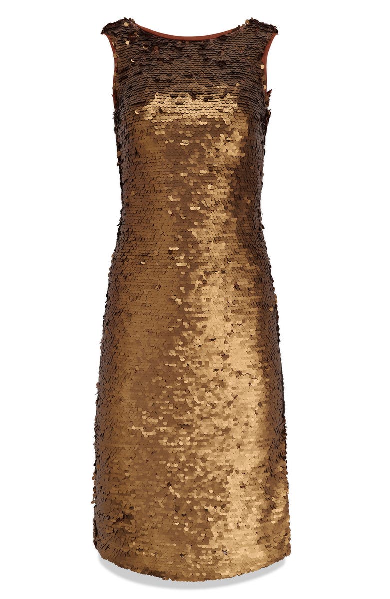 Donna Karan New York Sequin Sleeveless Midi Dress, Alternate, color, Vicuna