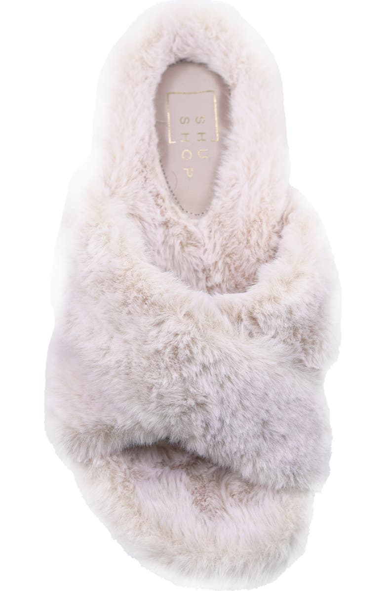SHUSHOP Juliet Faux Fur Slide Sandal, Alternate, color, Off White