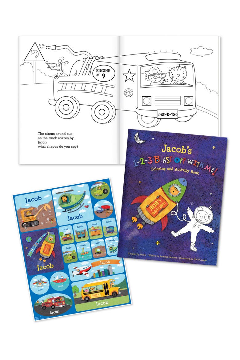 '1-2-3 Blast Off With Me' Personalized Coloring Book & Stickers, Main, color, GIRL