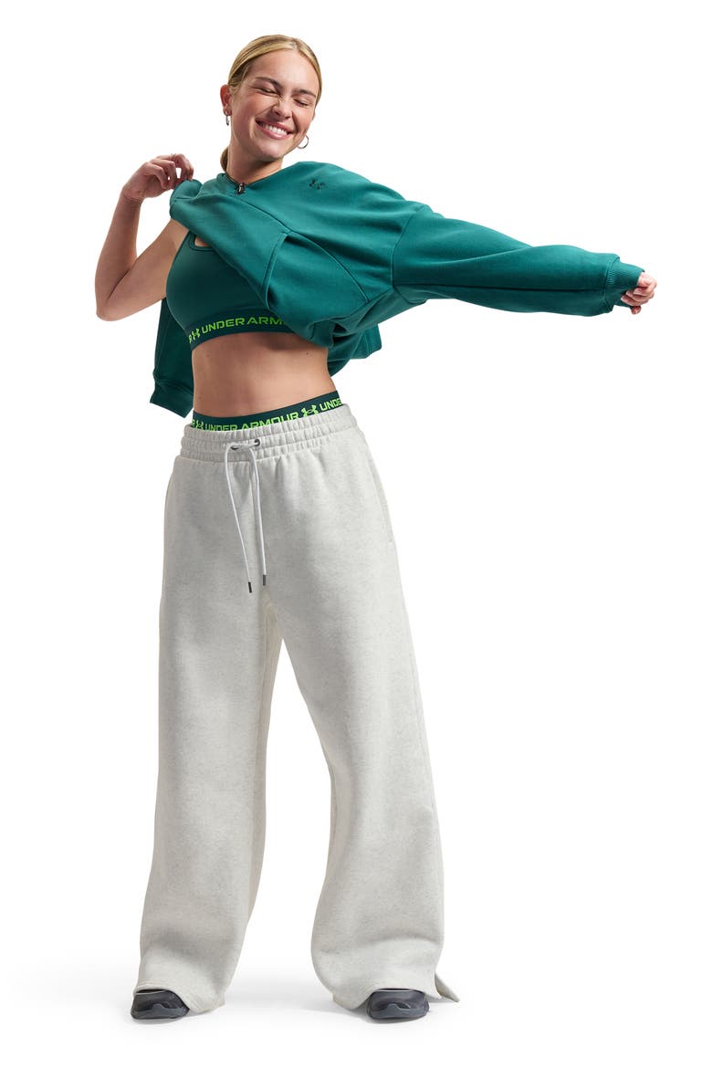 Icon Fleece Wide Leg Sweatpants, Alternate, color, DISTANT GRAY HEATHER / / WHITE