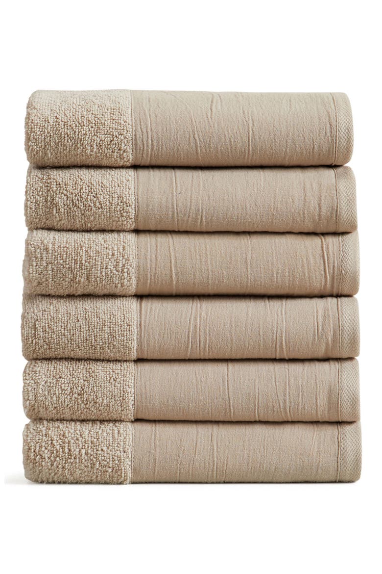 Border 6-Pack Cotton Hand Towels, Main, color, STONE
