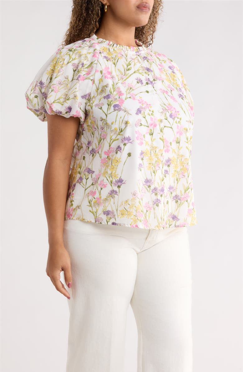 SUGARLIPS Lita Floral Avy Cotton Button-Up Top, Alternate, color, White Multi