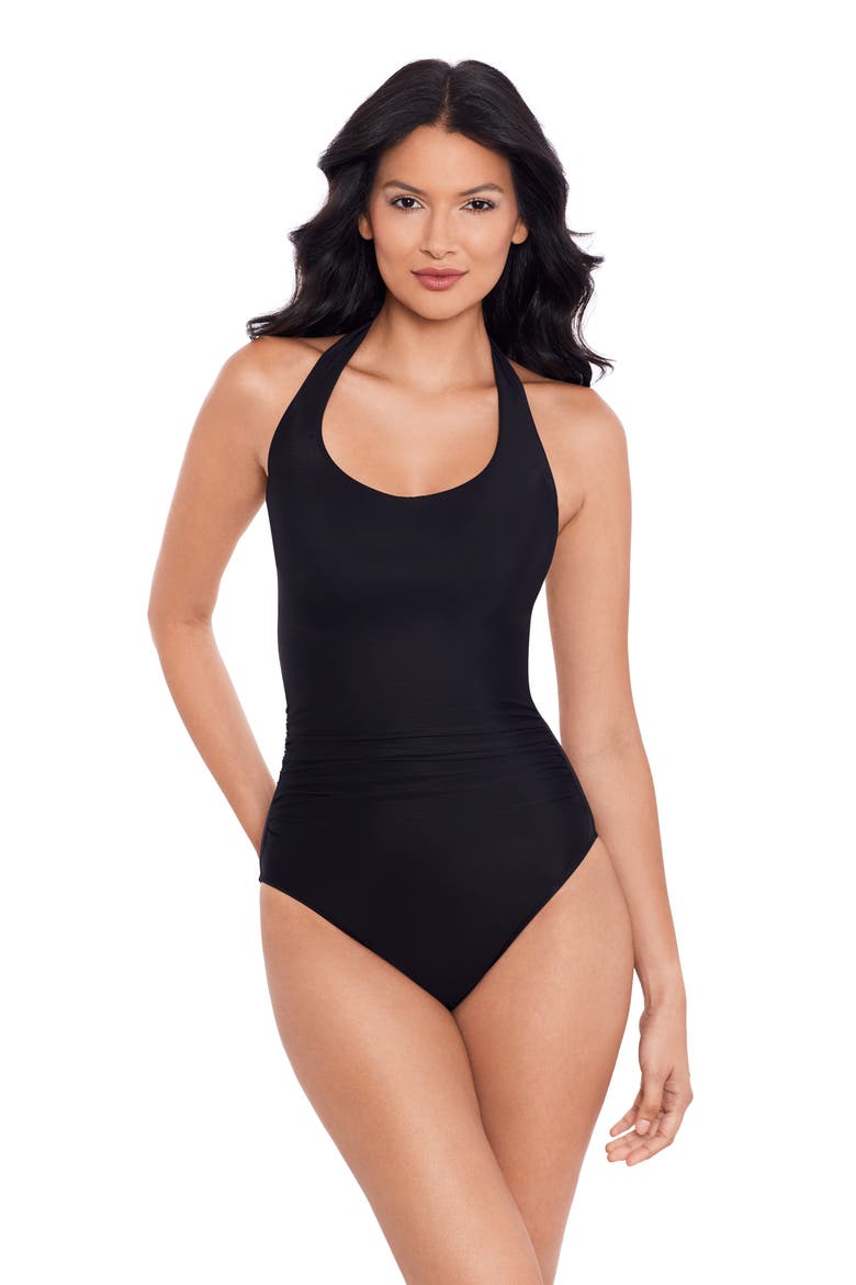 Rock Solid Utopia One-Piece Halter Swimsuit, Alternate, color, BLACK