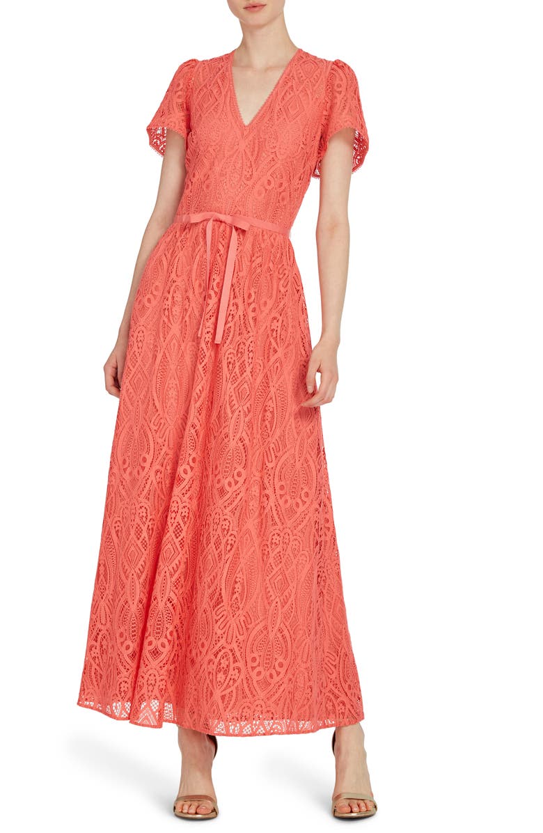 ML Monique Lhuillier V-Neck Lace Maxi Dress, Main, color, 