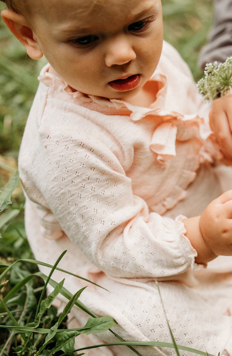 L'ovedbaby Pointelle Ruffle Organic Cotton Cardigan, Alternate, color, 