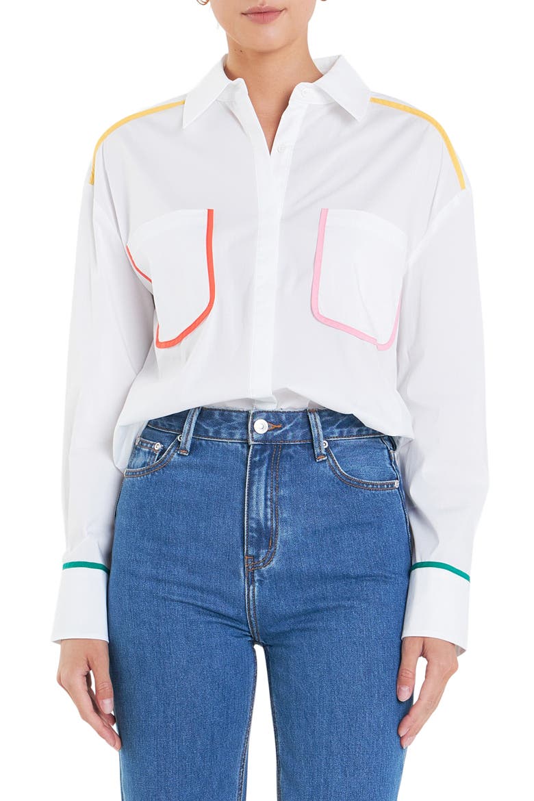 Flat Binding Button-Up Shirt, Main, color, WHITE MULTI