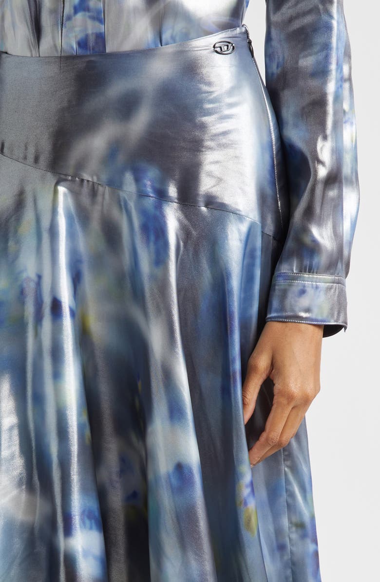 DIESEL<sup
®</sup
O-Zulie-S2 Foiled Georgette Midi Skirt, Alternate, color, Black