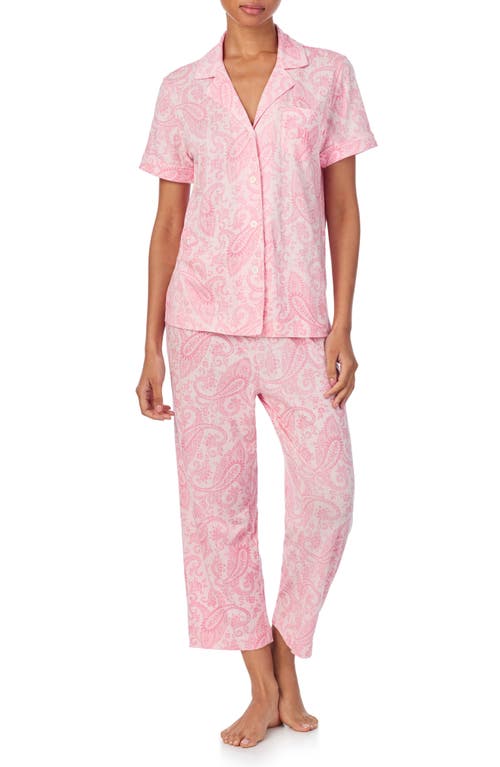 Shop Ralph Lauren Lauren  Floral Crop Knit Pajamas In Pink Paisley