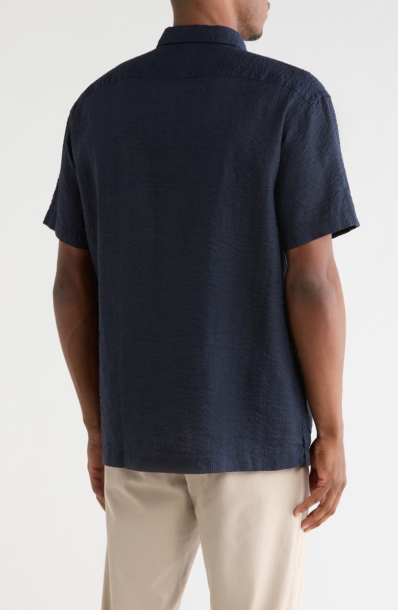 BOSS Cory Short Sleeve Linen Button-Up Shirt, Alternate, color, Dark Blue