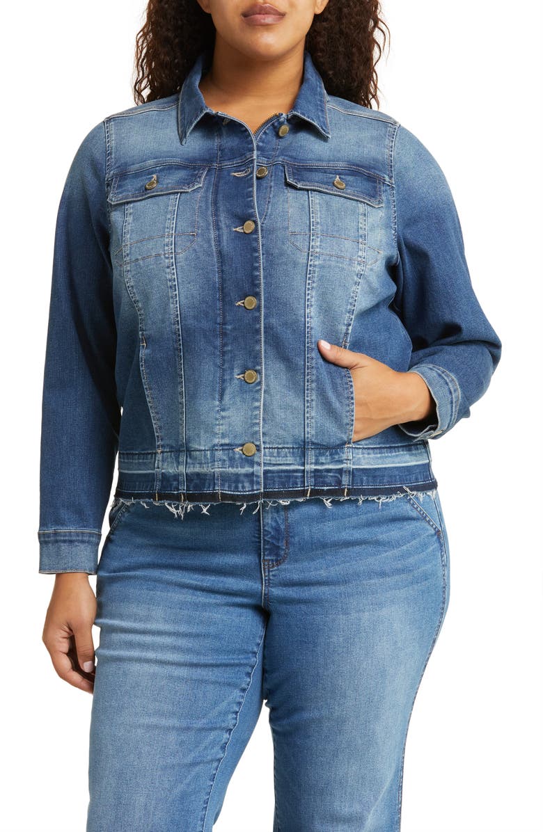 Wit & Wisdom Release Hem Denim Trucker Jacket, Alternate, color, Mid Blue Vintage