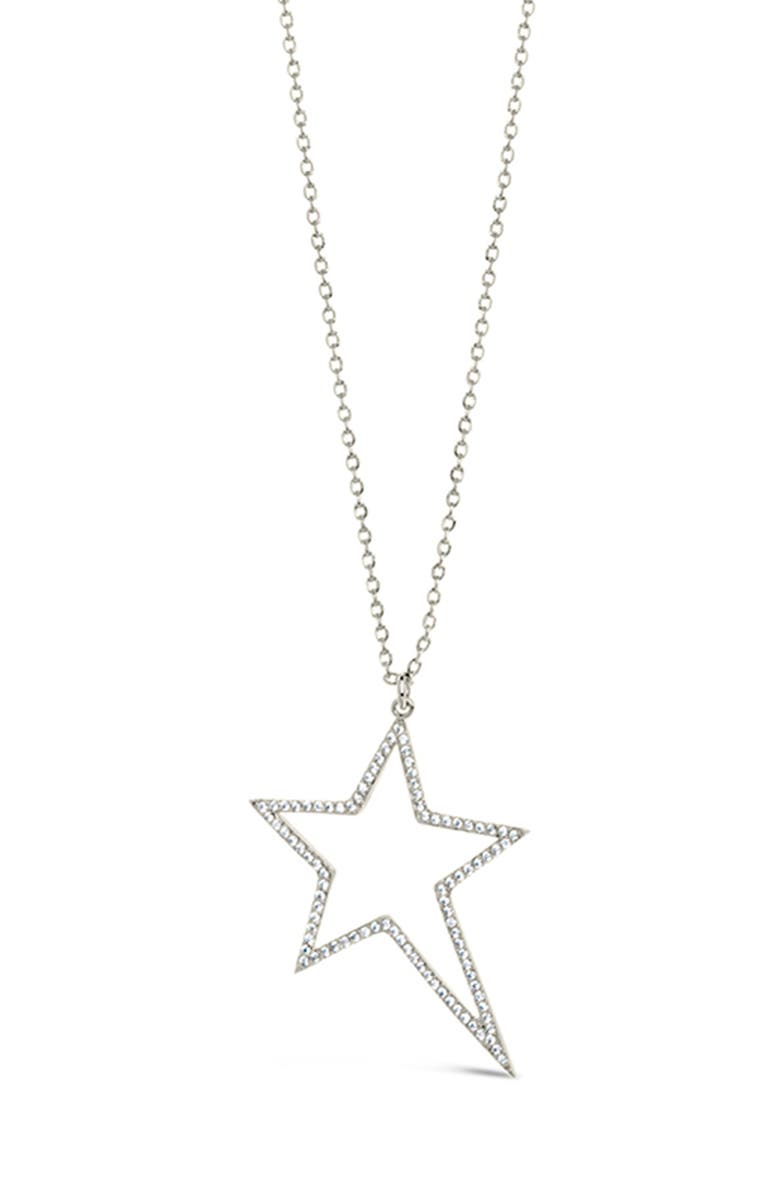 Sterling Forever Statement Cubic Zirconia Star Outline Pendant Necklace, Main, color, Silver