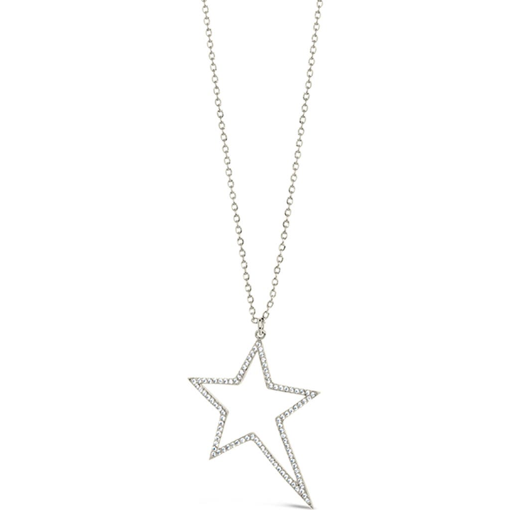 Sterling Forever Statement Cubic Zirconia Star Outline Pendant Necklace In Silver