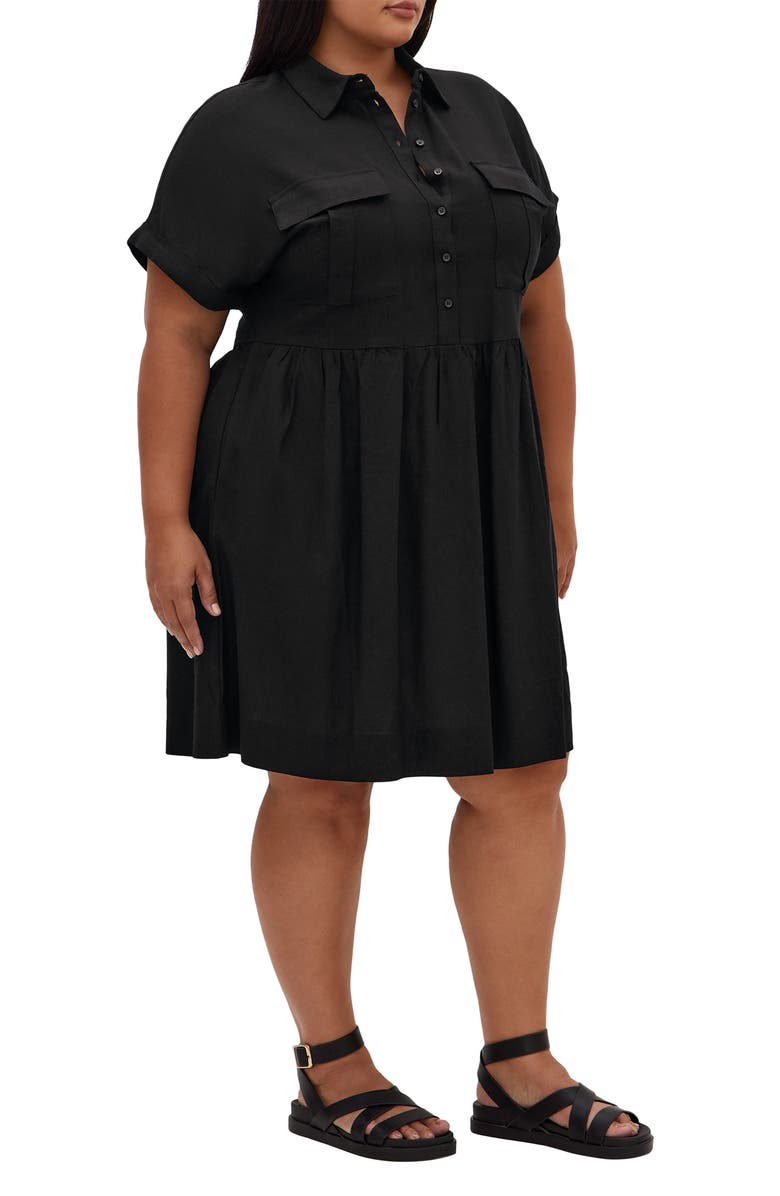 City Chic Lyra Tiered Shirtdress, Alternate, color, Black