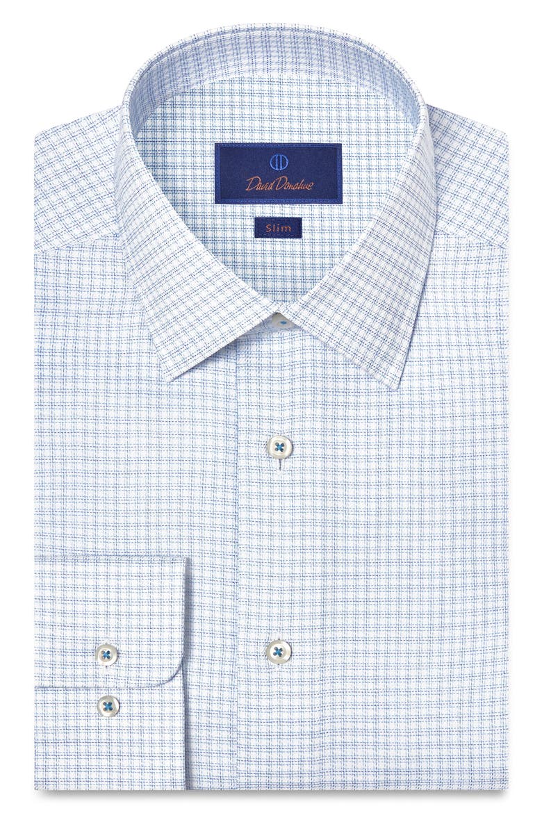 Slim Fit Microcheck Stretch Cotton Twill Dress Shirt, Main, color, WHITE/ BLUE