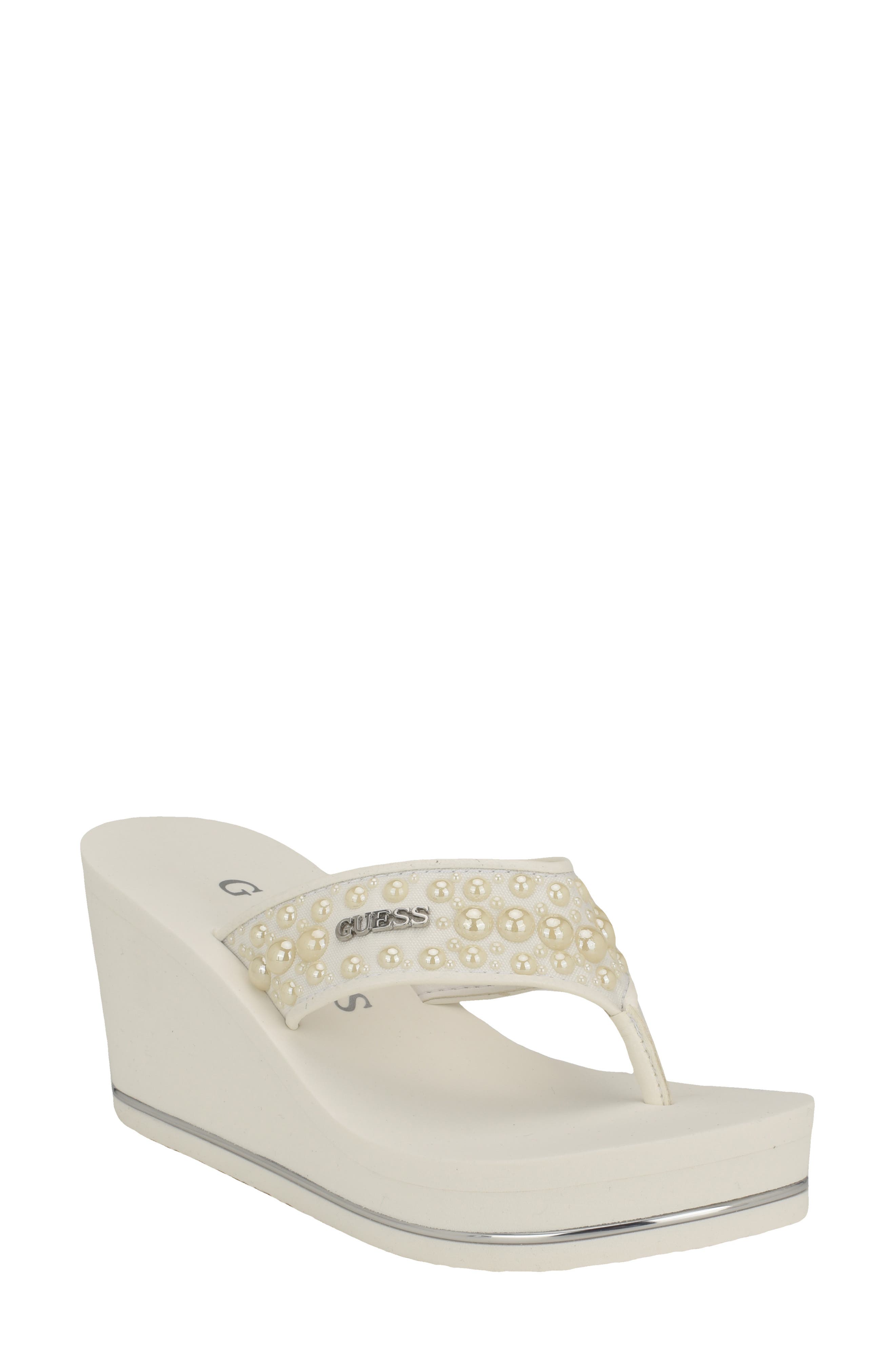 GUESS Silus Eva Platform Flip Flop, Main, color, White