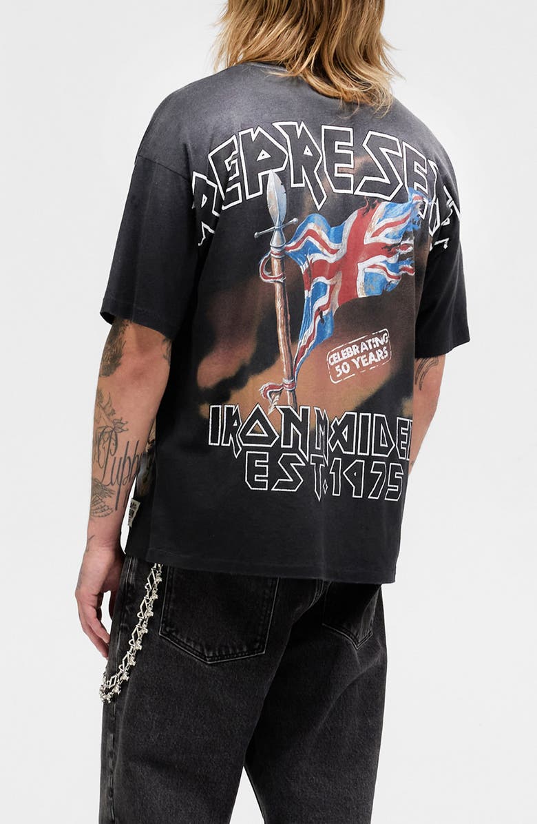 Represent Iron Maiden Steed Graphic T-Shirt, Alternate, color, Stained Black