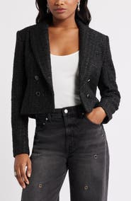 Open Edit Crop Double Breasted Tweed Blazer