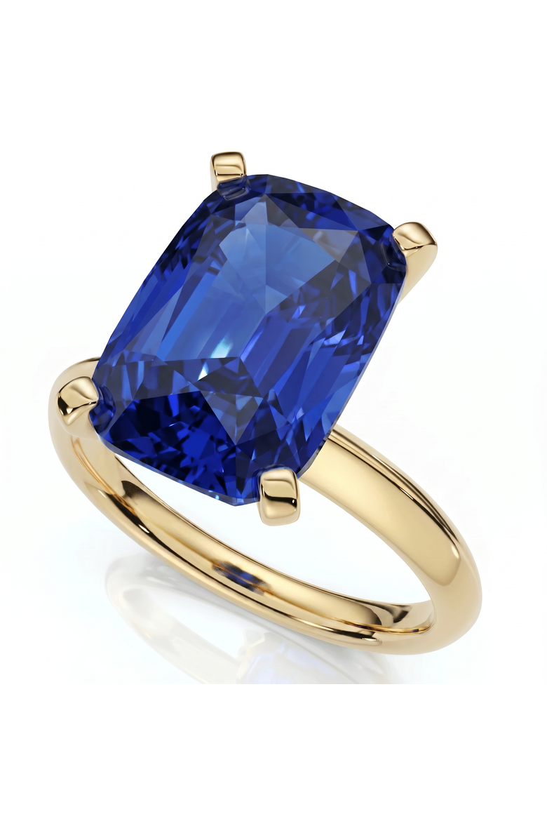 Certified 3.86Ct Blue Sapphire Elongated Cushion Engagement Ring Gold Lab Grown, Main, color, 14k Yellow Gold