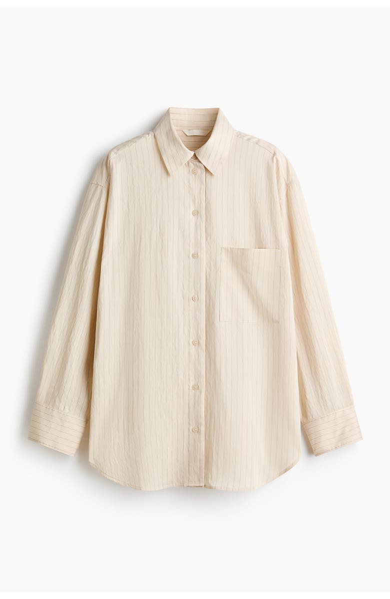 H&M Oversized Shirt, Main, color, Light Beige/Pinstriped
