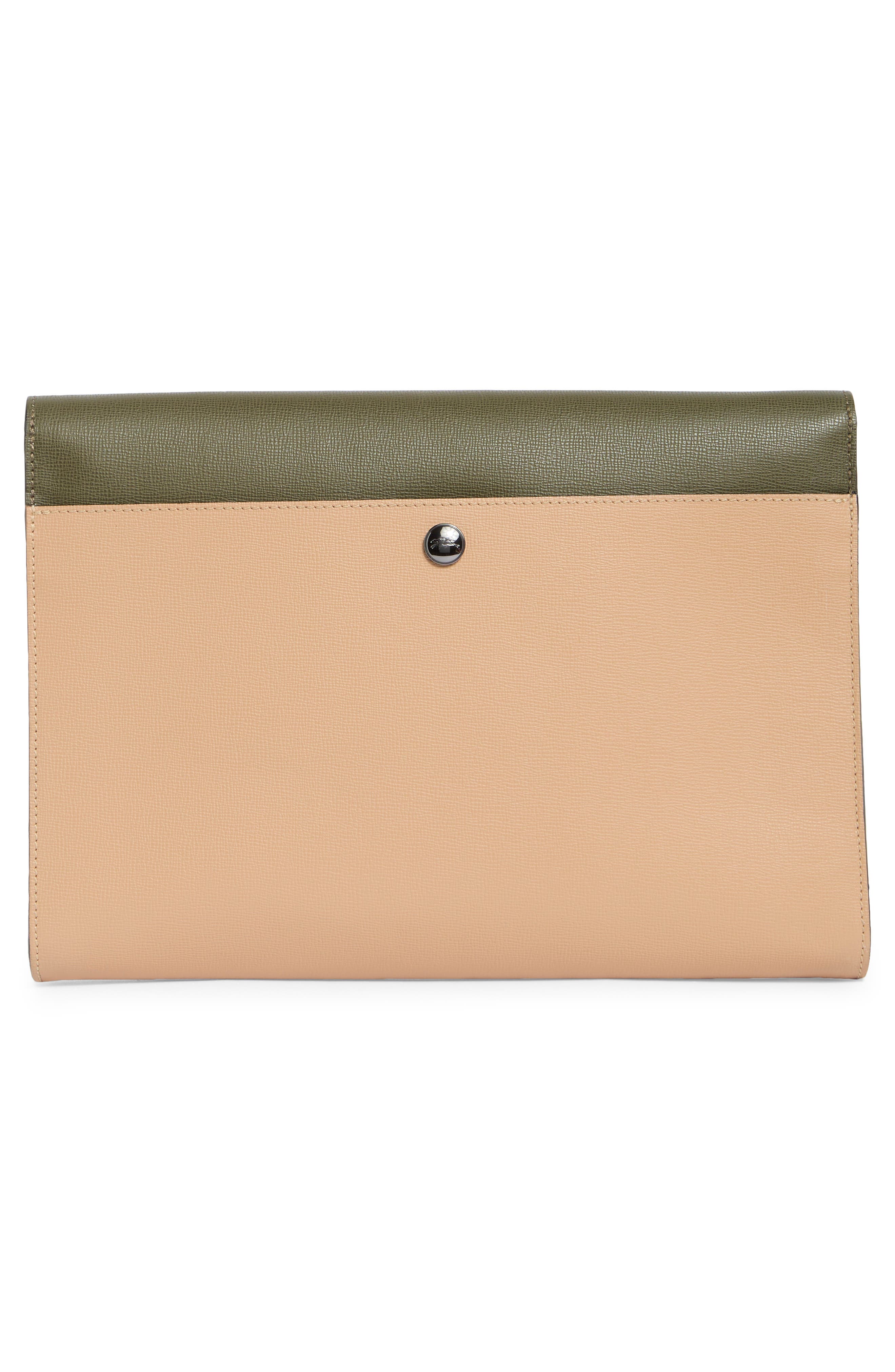 Longchamp Le Pliage Colorblock Leather Clutch, Alternate, color, Sand/Khaki/Ecru