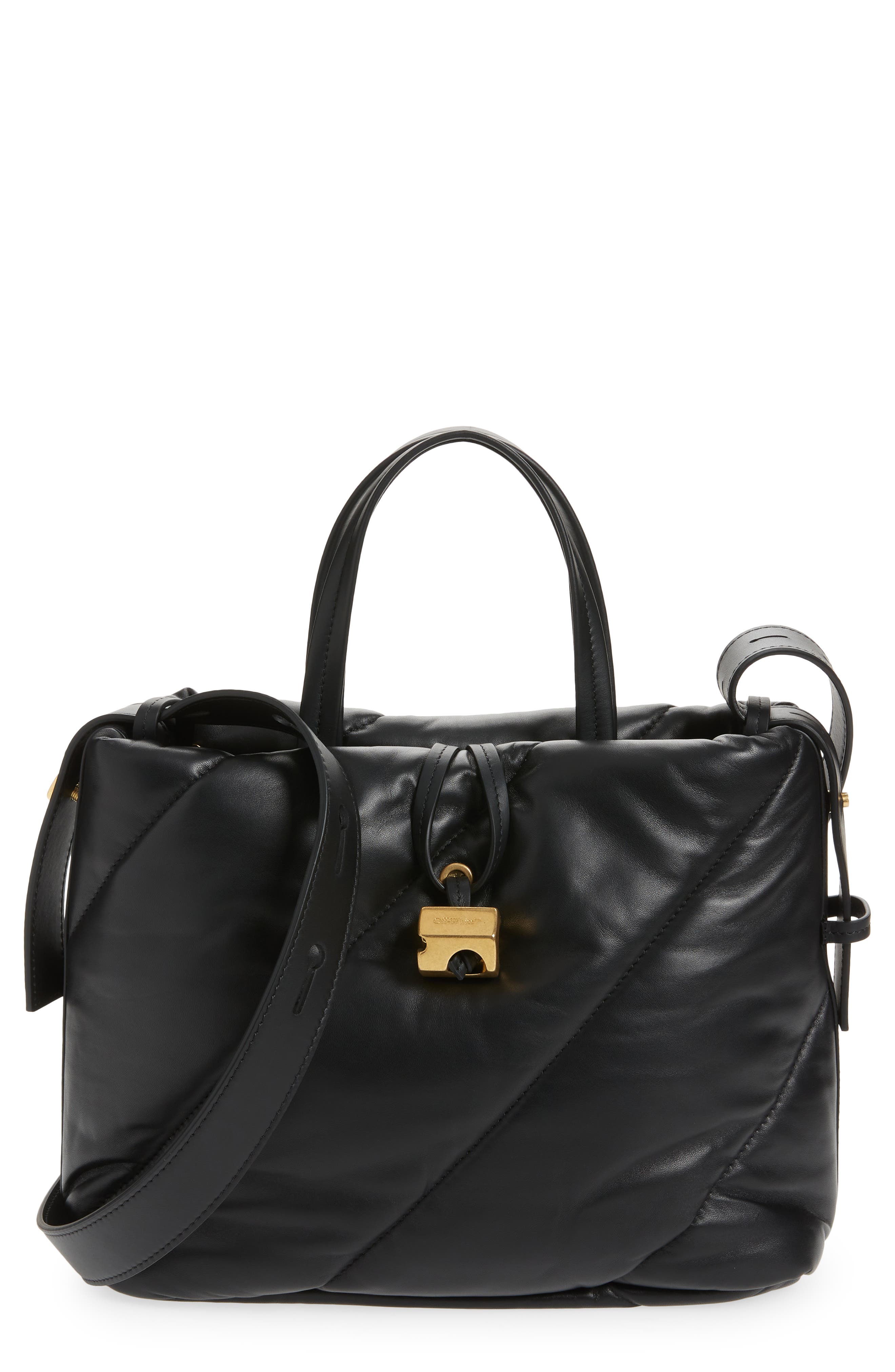 Off-White Nailed Quilted Leather Tote, Main, color, Black