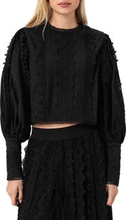 AllSaints Hart Lace Embroidered Bishop Sleeve Top