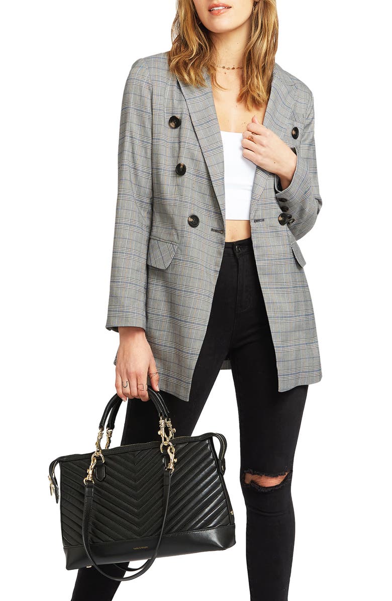 Belle & Bloom Too Cool For Work Plaid Blazer, Alternate, color, Charcoal