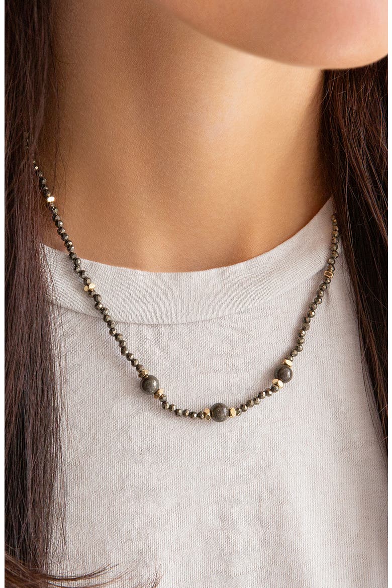 Natural Stone Beaded Necklace, Alternate, color, GOLD PYRITE