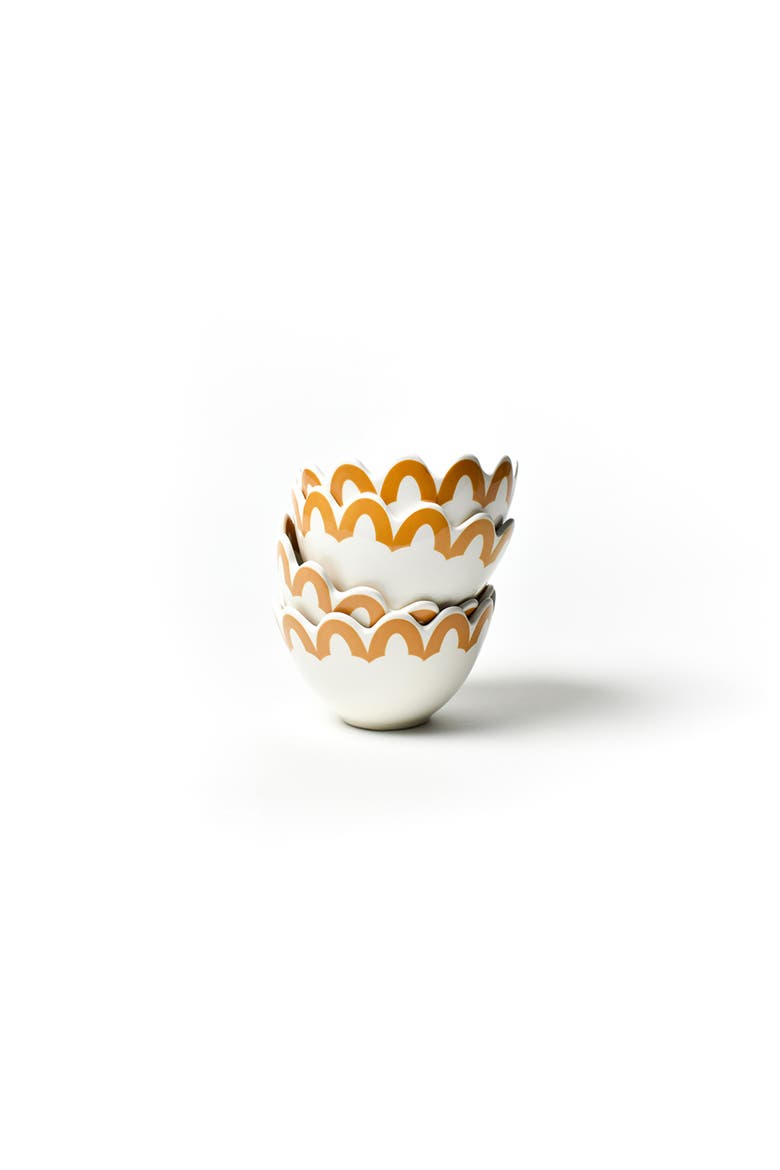 Brass Arabesque Trim Scallop Small Bowl Set of 4, Main, color, Yellow