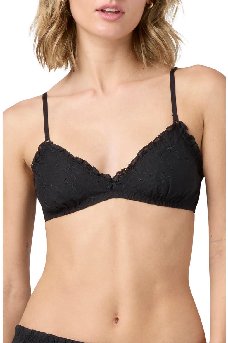 Eyelet Cotton Bralette, Main, color, BLACK