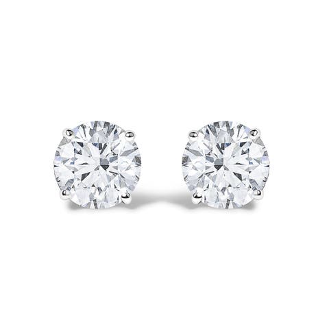 14k Gold 4 Cttw Round Lab Grown Diamond Solitaire Stud Earrings With Push Backs