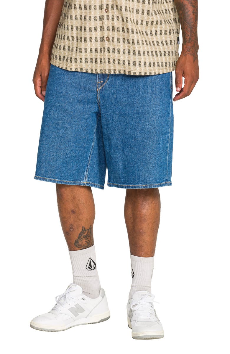 Volcom Billow Loose Fit Denim Shorts, Main, color, Bold Blue