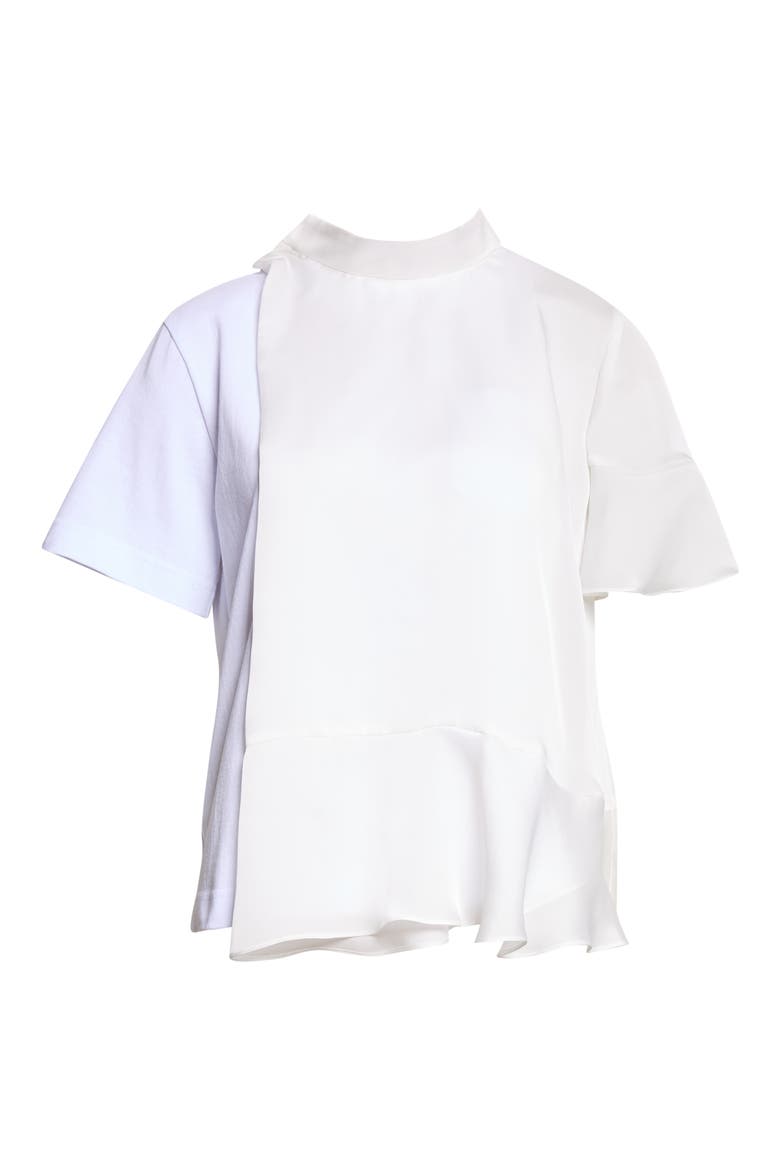 Satin & Cotton Mixed Media T-Shirt, Main, color, WHITE