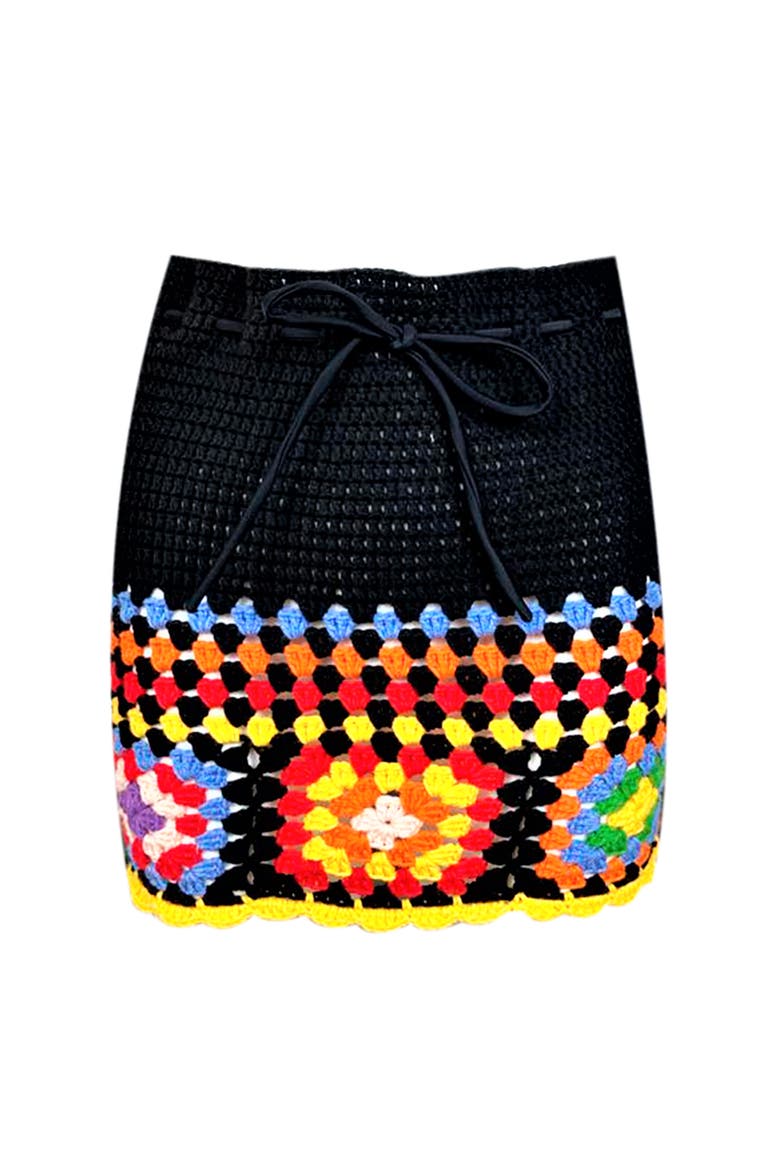 Kids' Floral Pattern Hand-Crochet Skirt-Cover Up, Main, color, Black