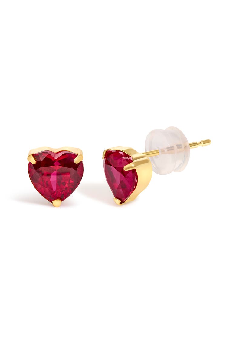 18K Yellow Gold 6x6 MM Created Red Ruby Heart Solitaire Stud Earrings, Alternate, color, Yellow Gold