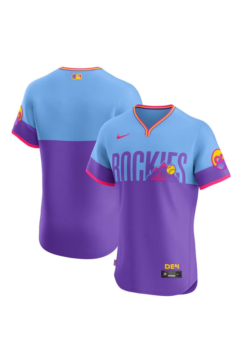 Men's Nike Purple Colorado Rockies 2025 City Connect Elite Jersey, Main, color, Purple