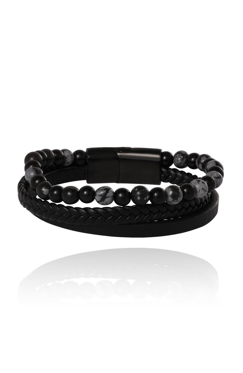 Lucky Brand Braided & Beaded Bracelet Set, Main, color, Black