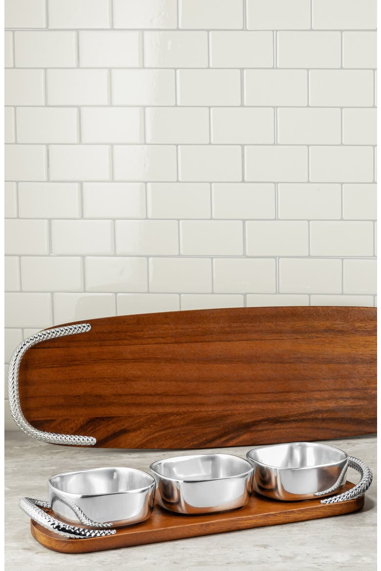 Wood Cheeseboard Tray with Handles, Alternate, color, BROWN