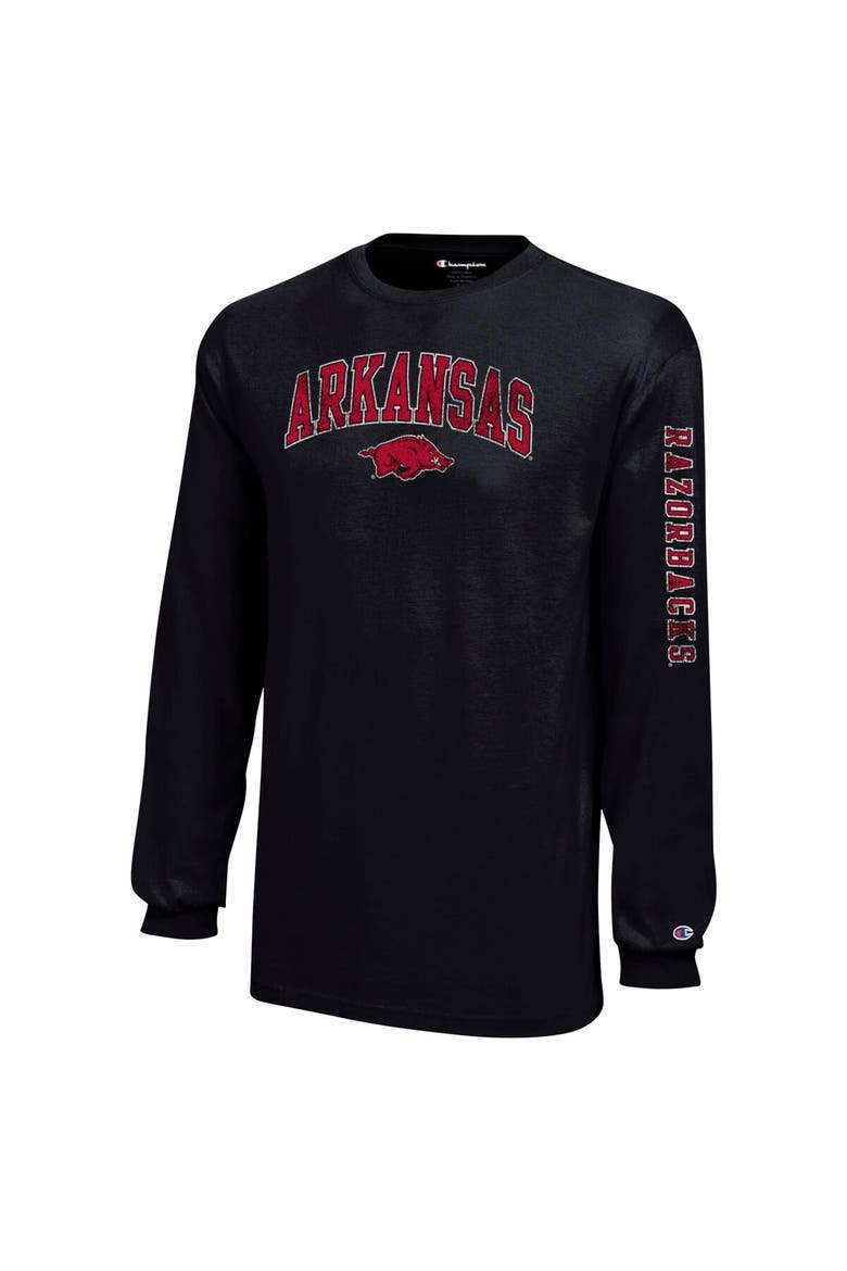 Youth Champion Black Arkansas Razorbacks Distressed Arch Over Logo Long Sleeve T-Shirt, Alternate, color, Black