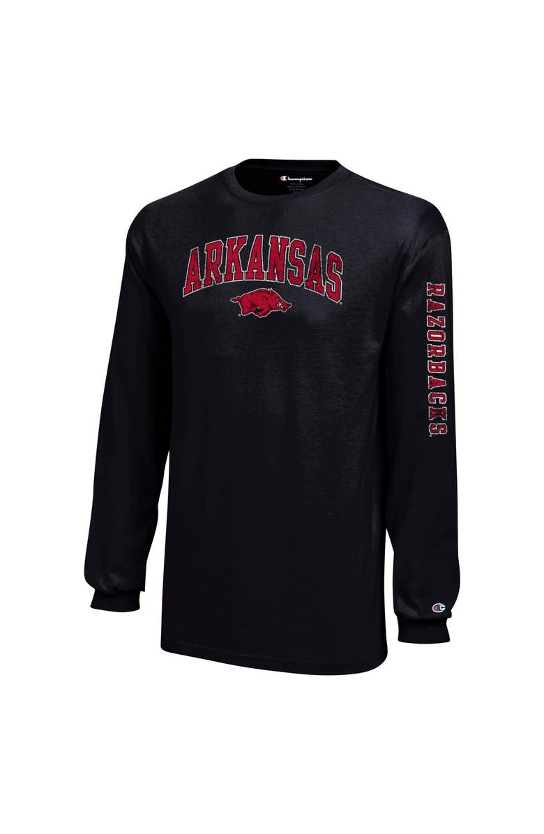 Champion Youth Champion Black Arkansas Razorbacks Distressed Arch Over Logo Long Sleeve T-Shirt, Alternate, color, Black